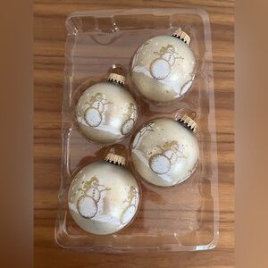 CHRISTMAS BY KREBS Set of 4 Glass Ornaments Snowman Design Decorated Balls